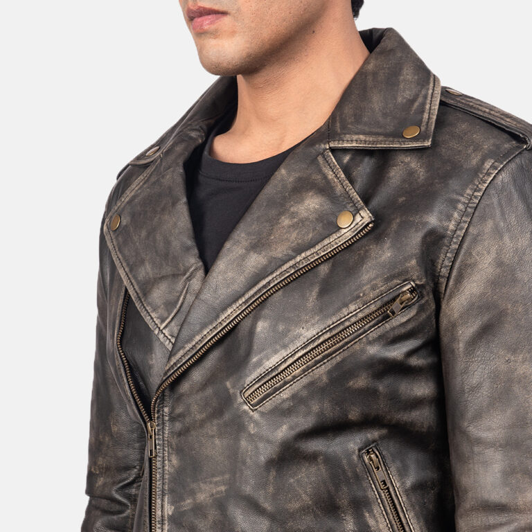 Mens Allaric Alley Distressed Brown Leather Biker Jacket4519-9-1557046530345